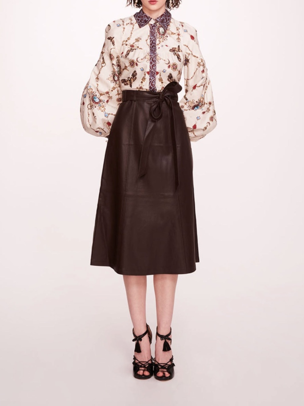 NWT Marchesa Rosa Death's-Head Hawkmoth Poplin Midi Dress Faux Leather Sz 4